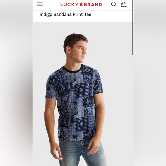 Lucky Brand Indigo Bandana Print Tee Shirt Men's XL - Picture 13 of 13